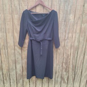 Tahari Arthur Levine Black Midi Belted Dress Womens Size 4